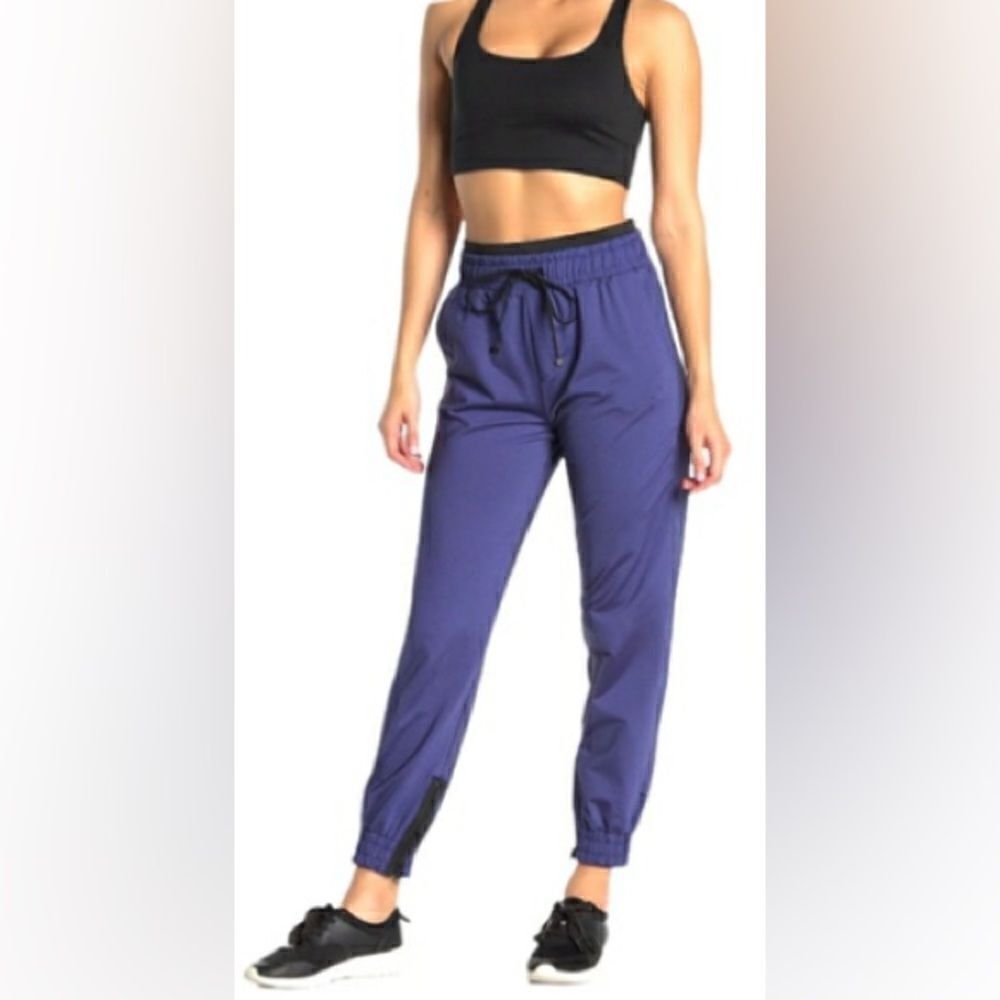 Koral Reverie Blue Drawstring Zip Leg Track Pants parachute joggers. SzS